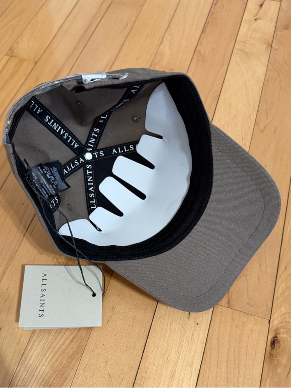 New AllSaints Taupe Logo Embroidered Monogram Baseball Cap Hat - Picture 5 of 9